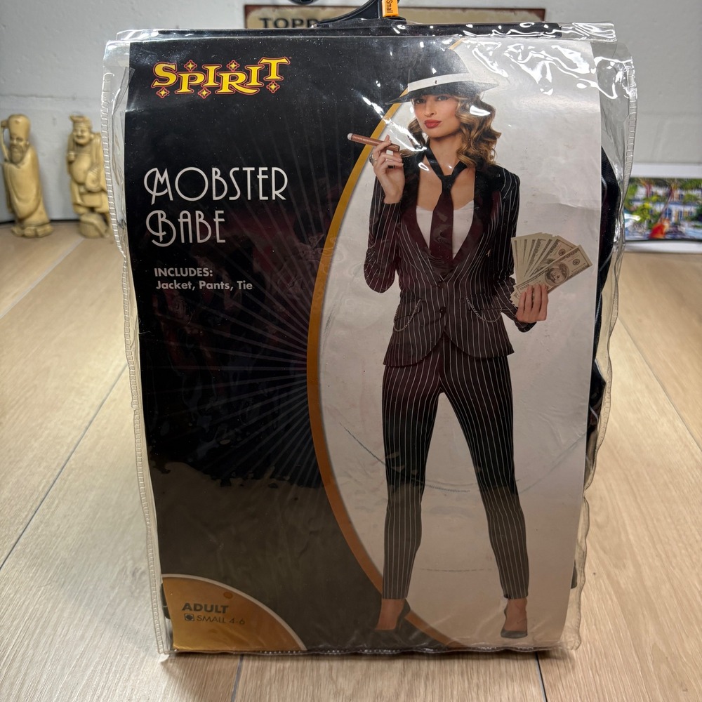 Spirit Halloween Mobster Babe Costume Womens Small 4-6 Gangster Pinstripe Suit